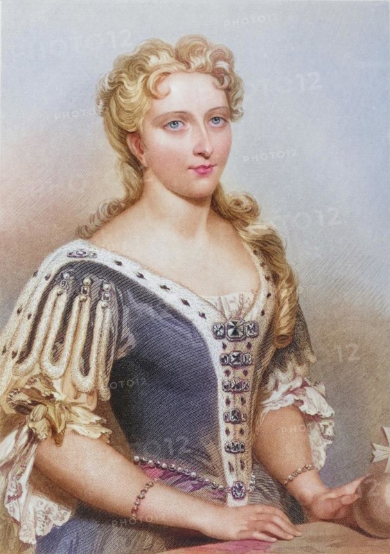 Caroline of Ansbach, 1683-1737, Queen and wife of King George II of England. Engraved by G. Brown after J. W. Wright, from the book The Queens of England, Volume II by Sydney Wilmot. Published in London c. 1890, Historic, digitally restored reproduction from a 19th century original, Record date not stated