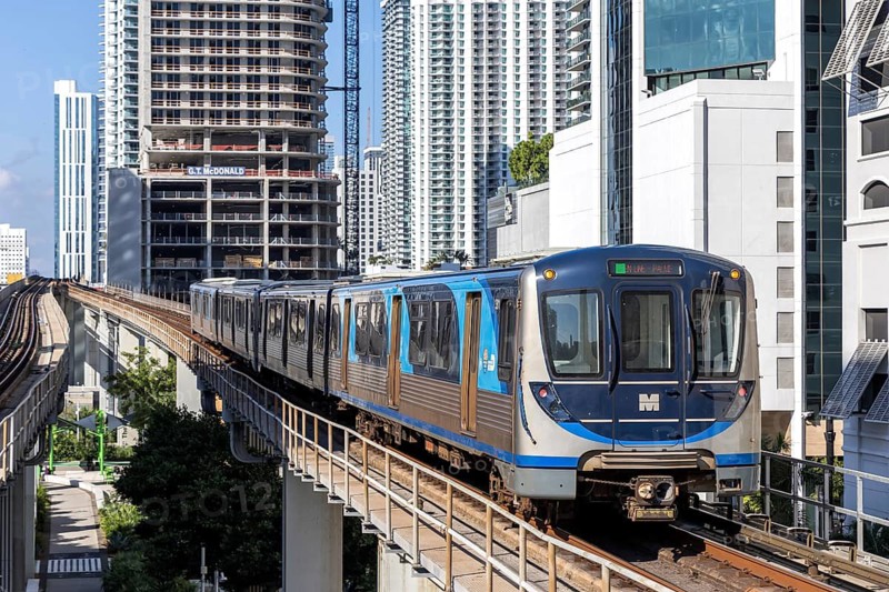 Metro Miami Miami-Dade Metrorail Subway at Brickell Station in Miami, USA