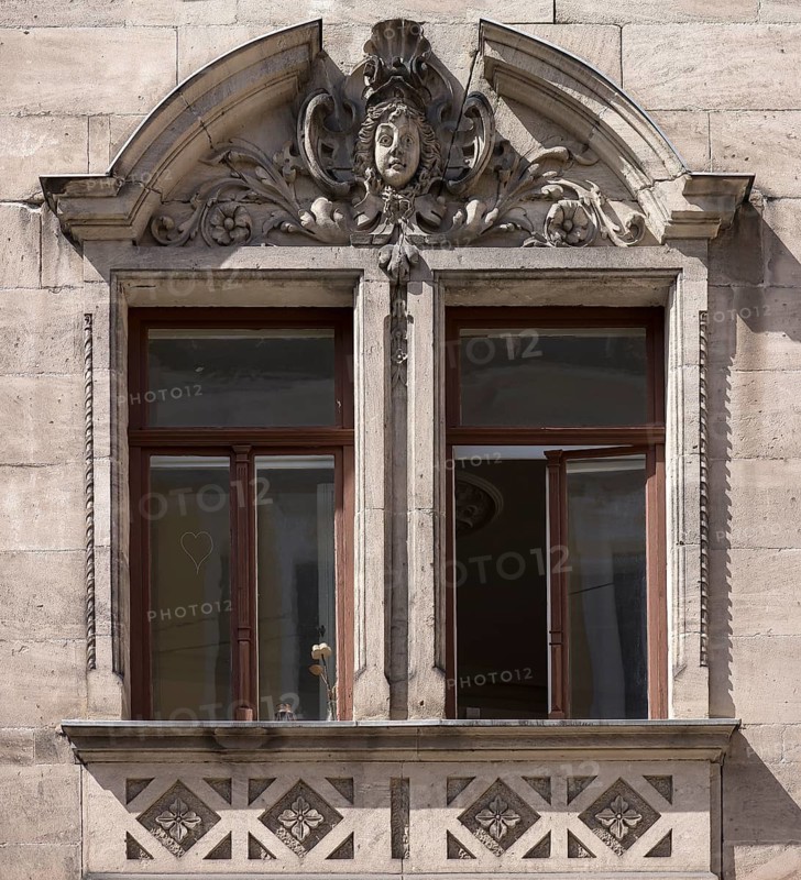 Decorative window of a 19th century residential house Erlangen, Middle Franconia, Bavaria, Germany