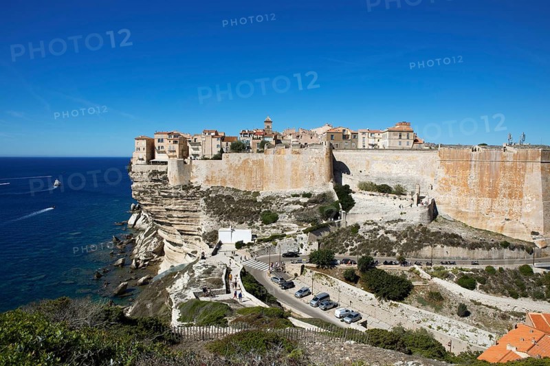 Ville haute or upper town on the Île de Fazio headland, medieval old town, Bonifacio, Corse-du-Sud department, Corsica, France