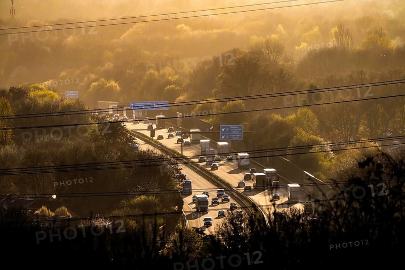 The A2 motorway, looking west, in front of the Essen Gladbeck junction, North Rhine-Westphalia, Germany