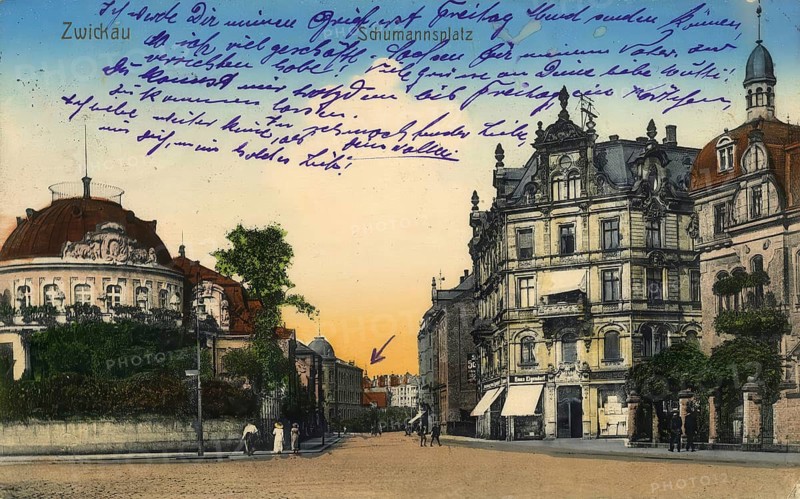 Historical postcard, picture postcard, Schumannsplatz of Zwickau, Saxony, Germany, digitally enhanced reproduction of an original from around 1900, picture postcard