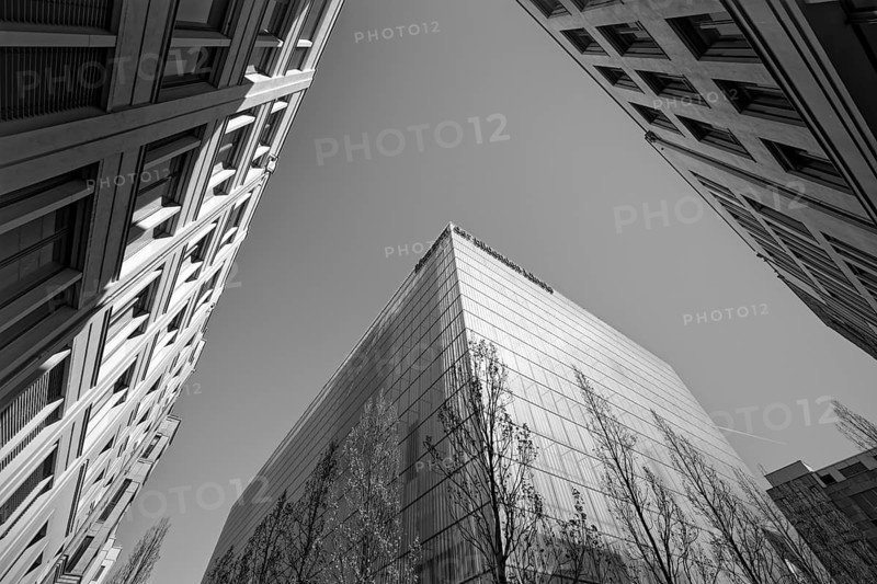Leipziger Bildermuseum und Ankelbauung am Sachsenplatz, museum, art, exhibition, modern architecture, b/w photo, black and white, Leipzig, Saxony, Germany