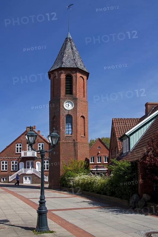 Wyker Glockenturm, Turmuhr, bell tower at Wyk auf Föhr, Schleswig-Holstein, Germany