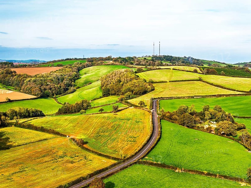 Colours of Devon Farms and Fields over Paignton and Berry Pomeroy from a drone, Totnes, England, United Kingdom