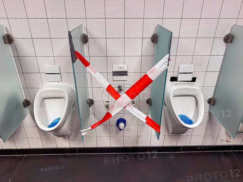 Broken urinal in an inn. Rottweil, Baden-Württemberg, Germany