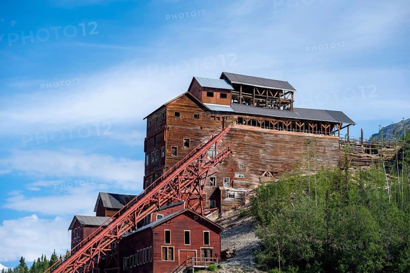 Kennicott Red Buildings, Kennicott Concentration Mill to extract copper from quarried rock, Historic Kennecott Copper Mine, National Historic Landmark, Wrangell St. Elias National Park, Alaska, USA