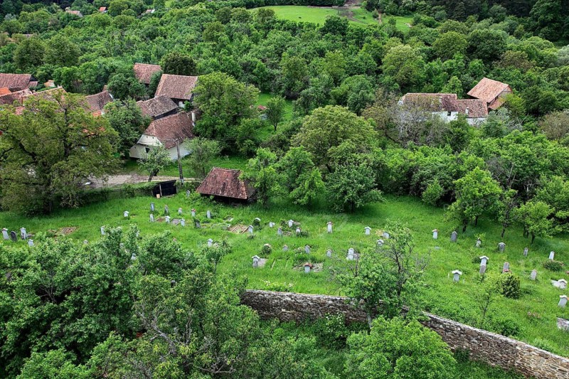 Romania, view from the fortified church of the fortified church and houses of Viscri, German Deutsch-Weisskirch a town in the district of Brasov, Transylvania, UNESCO World Heritage Site