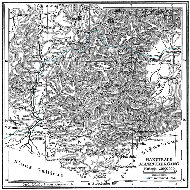 Hannibal Barkas, c. 246-183 BC, Carthaginian military commander trekking across the Alps