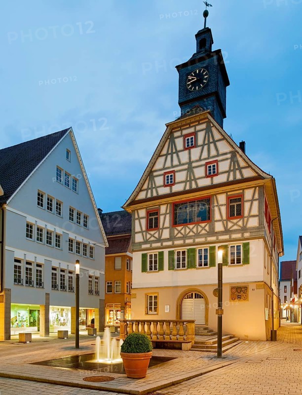 Old town hall illuminated Künzelsau Germany