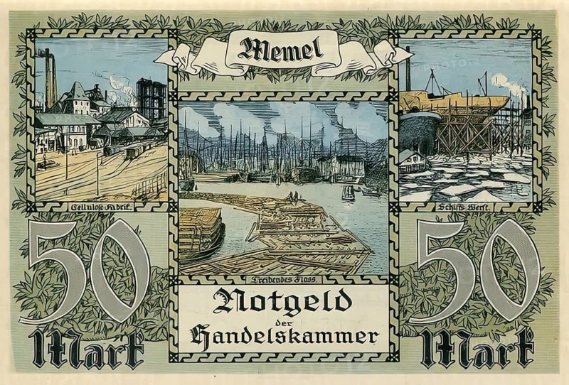 Emergency money, 50 Mark, Chamber of Commerce of the Memel region, 1922, Germany, reproduction of a historical banknote