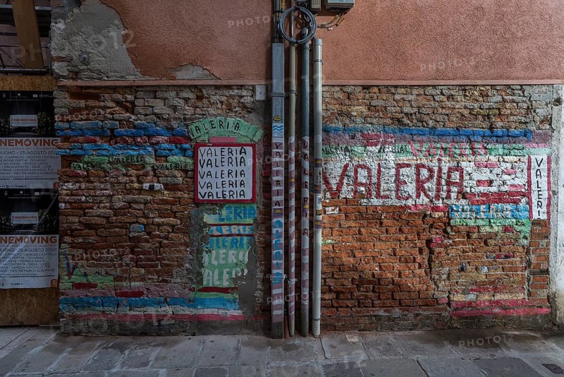 Gaffitian of a wall, veneration of a woman named Valeria, Venice, Veneto, Italy