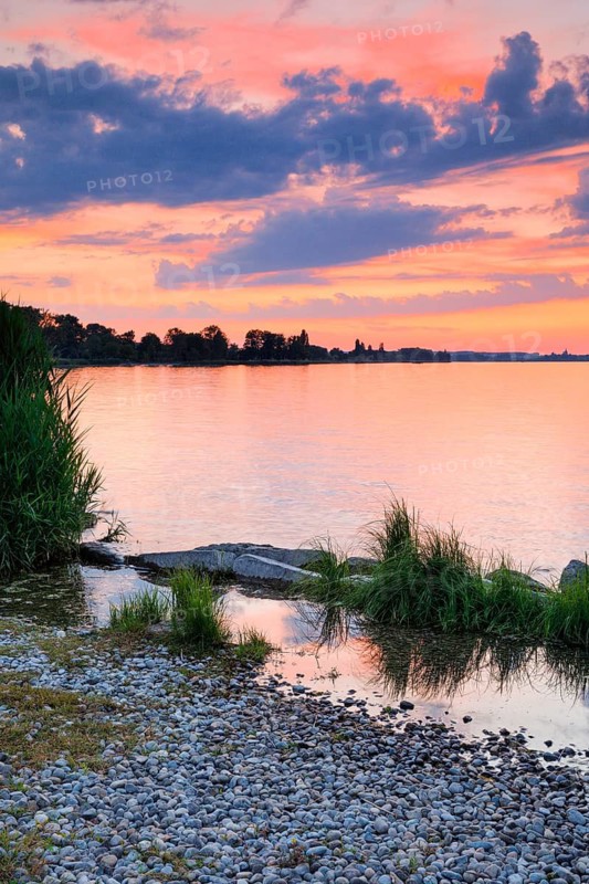 View from Arbon over Lake Constance at a colourful sunset in the canton of Thrugau, Switzerland