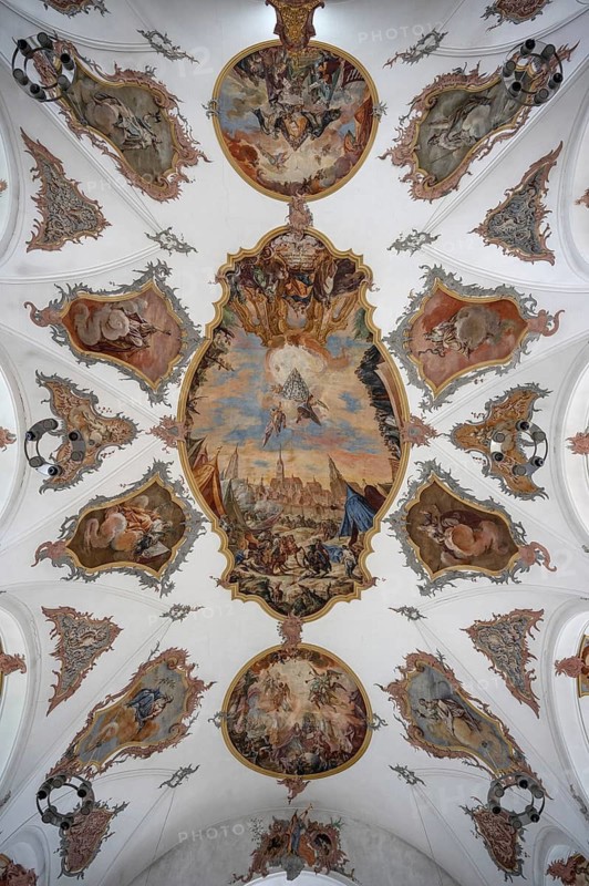 Ceiling fresco in Heilig Kreuz Minster built around 1400, Rottweil, Baden-Württemberg, Germany