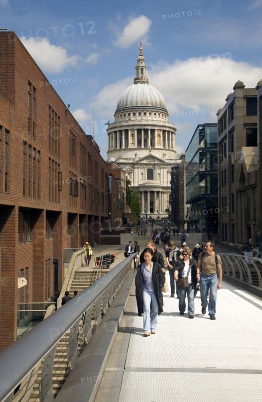 View of St Paul's cathedral from the south on Jubilee Walkway, City of London, London