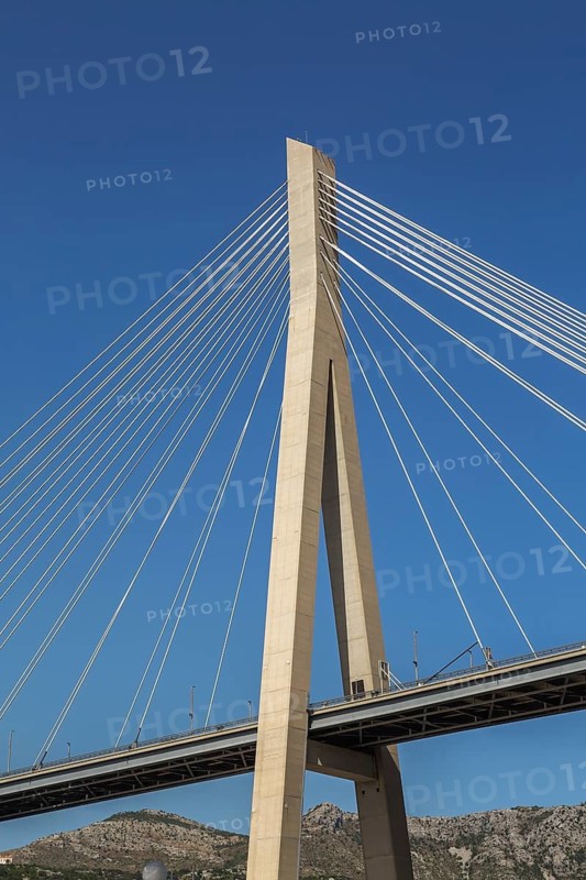 Low angle view and close-up of Franjo Tudman bridge carrying the D8 road in Dubrovnik, Croatia