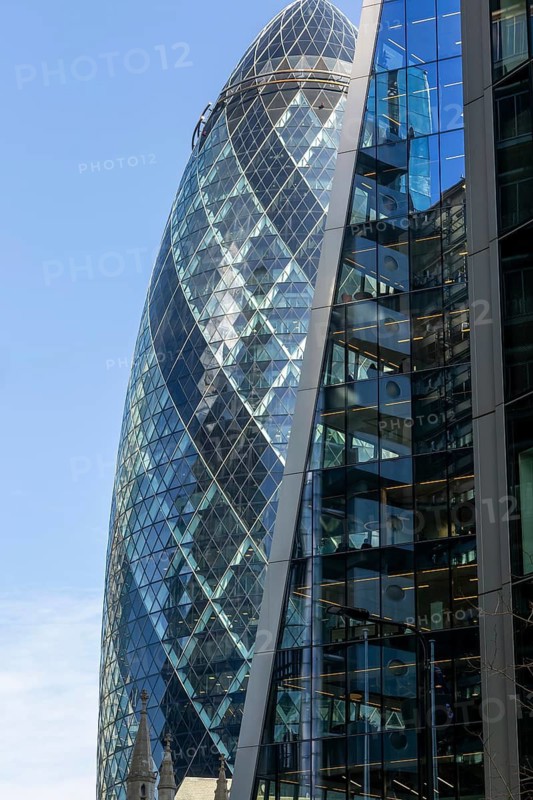 Modern architecture 30 St Mary Axe, The Gherkin skyscraper building, City of London, England, UK architects Foster and Partners 2003