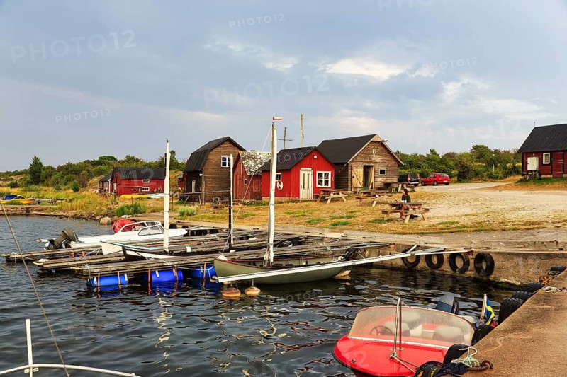 Fishing huts, fishing spot, Sysne Fiskeläge, historic fishing village, fishing museum, Katthammarsvik, Östergarnland, east coast, island of Gotland, Baltic Sea, Sweden