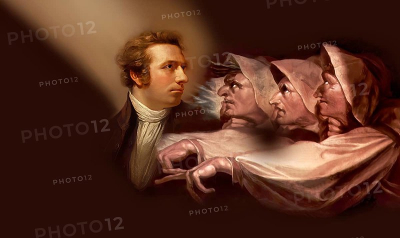 Henry Fuseli or Johann Heinrich Füssli, 1741 – 1825, Swiss painter, draughtsman and writer, digitally edited after Northcote, 1778, Prophecy from the witches, scene from The Tragedy of Macbeth by William Shakespeare