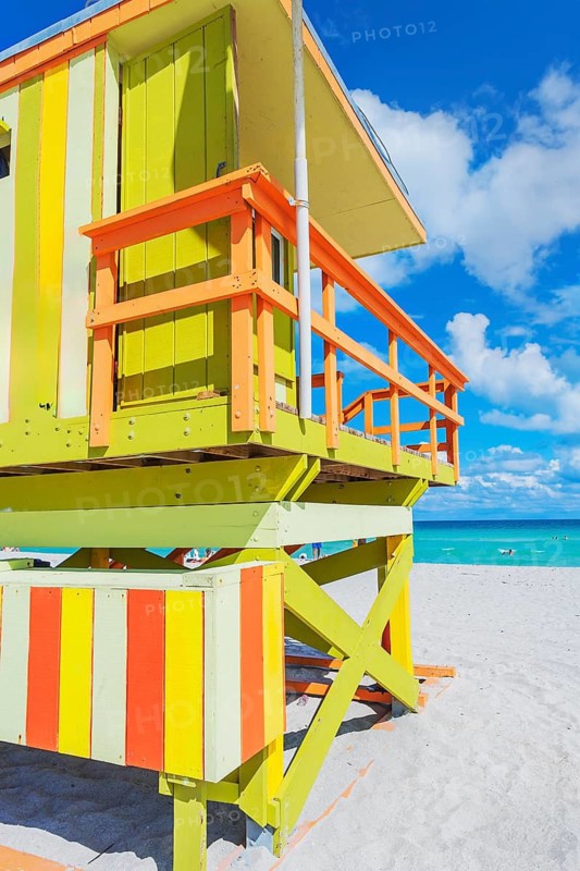 Art Deco Lifeguard hut on South Beach, Ocean Drive, Miami Beach, Miami, Florida, USA