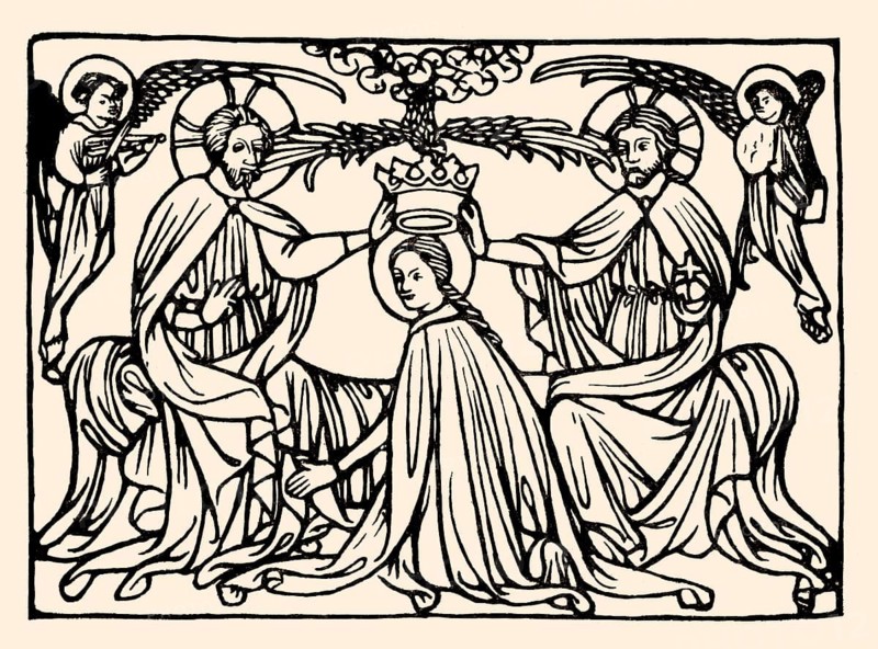 Coronation of Mary, wood engraving, 1420