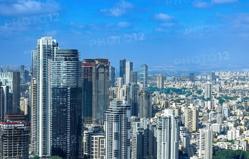 Israel, Tel Aviv financial business district skyline with shopping malls and high tech offices