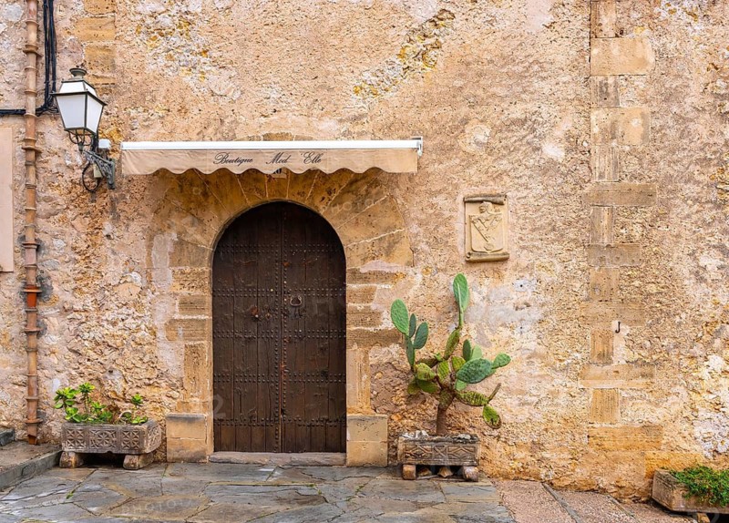 Mediterranean house facades in Pollenca on the east coast of Majorca, Spain