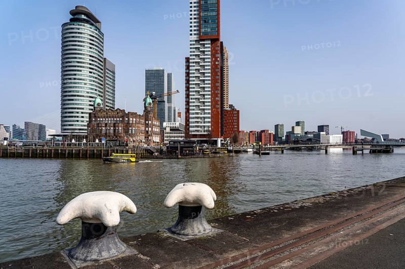 Kop van Zuid, Wilhelminapier, skyscrapers on the Nieuwe Maas, skyline of the city center, Rijnhaven harbor basin, Rotterdam, Netherlands