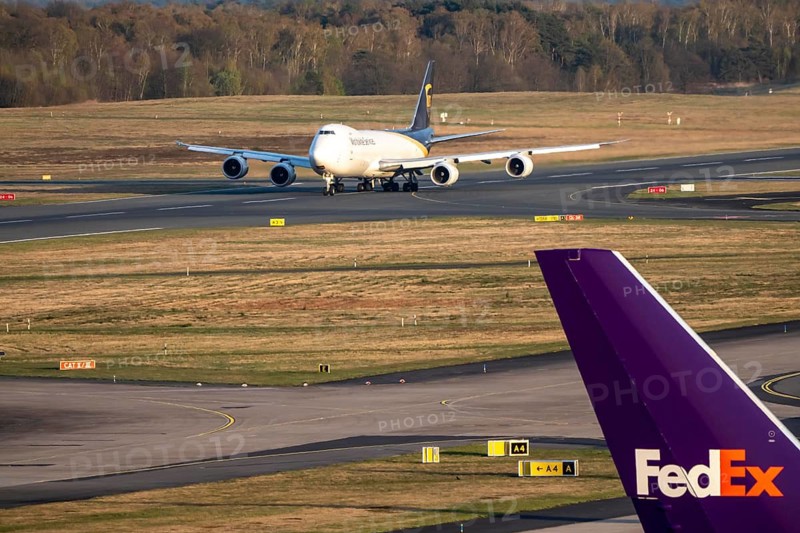 UPS cargo plane, Boeing 747-8F, jumbo jet, taking off from Cologne-Bonn Airport, CGN, North Rhine-Westphalia, Germany