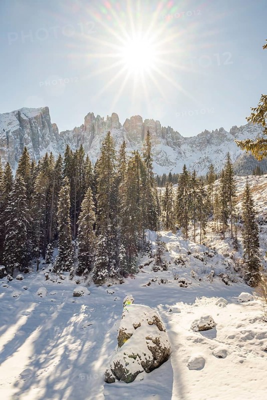 Beautiful landscape of the Mountain silhouettes of the Sexten Dolomites on a sunny winter day, South Tyrol, Trentino-South Tyrol, Alto-Adige, Italy