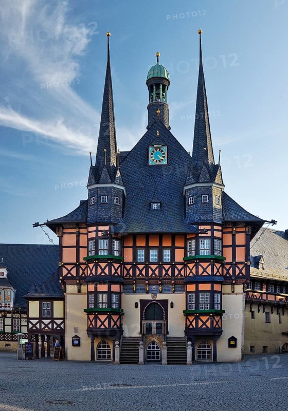 Market square with town hall, Wernigerode, Harz, Saxony-Anhalt, Germany