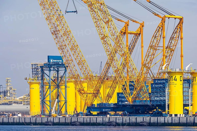 SIF Offshore Foundations, production of monopiles for offshore wind turbines. Foundations for wind turbines. Plant in the seaport of Rotterdam, Zuid-Holland, Netherlands