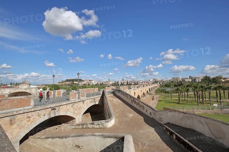 Hornabeque del Puente de Palmas Historic City Fortress and Baluarte de San Vicente, stone arch bridge, landmark, Badajoz, Extremadura, Spain