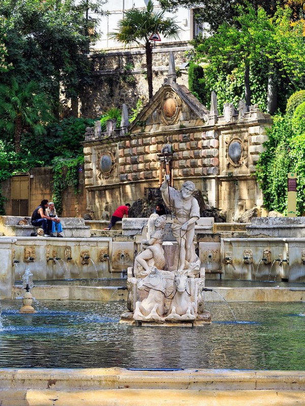 Fountain, Water basin, Fuente del Rey, Sculpture of Neptune and Amphitrite, Artist Remigio del Mármol, Baroque, Priego de Córdoba, Priego de Cordoba, Cordoba, Andalusia, Spain
