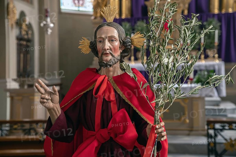 Detail of the Palmesel decorated for the Palmesel procession, tradition since the 18th century, Parish Church of the Assumption of the Virgin Mary, Thaur, Innsbruck district, Tyrol, Austria