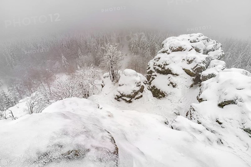 Snow-covered winter landscape Bruchhauser Steine in the Sauerland, Bruchhausen, Olsberg, Hochsauerlandkreis, North Rhine-Westphalia