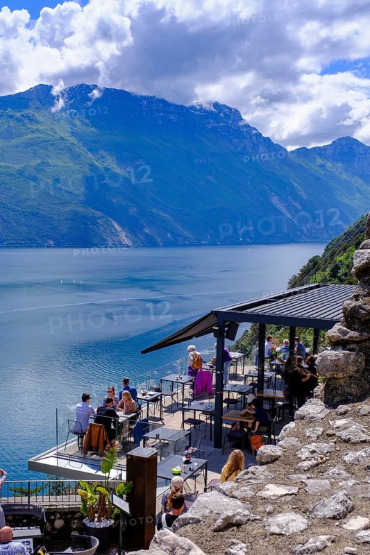 View of the old town centre from the panoramic viewpoint, Bar Belvedere, Bastione, Bastione ruins, Riva del Garda, Lake Garda, Trentino, Trentino-Alto Adige, IItaly