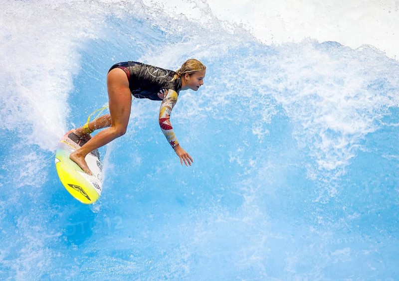 Messe boot Düsseldorf, Surfer riding a standing indoor wave on the occasion of a press event, Düsseldorf, North Rhine-Westphalia, Germany
