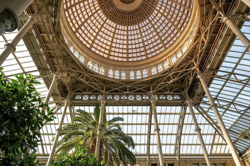 Central hall with dome, palm garden, Ny Carlsberg Glyptotek or New Carlsberg Glyptothek, art museum for sculpture and painting, architects Vilhelm Dahlerup and Hack Kampmann, Copenhagen, Denmark