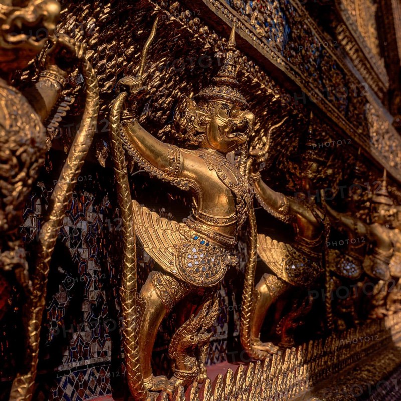 Wat Phra Kaeo, Temple of the Emerald Buddha, gilded statues, mythological creatures, Bangkok, Thailand