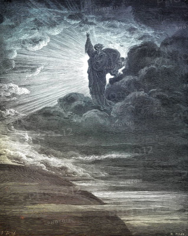 The Creation of Light, Old Testament, woodcut by Gustave Doré