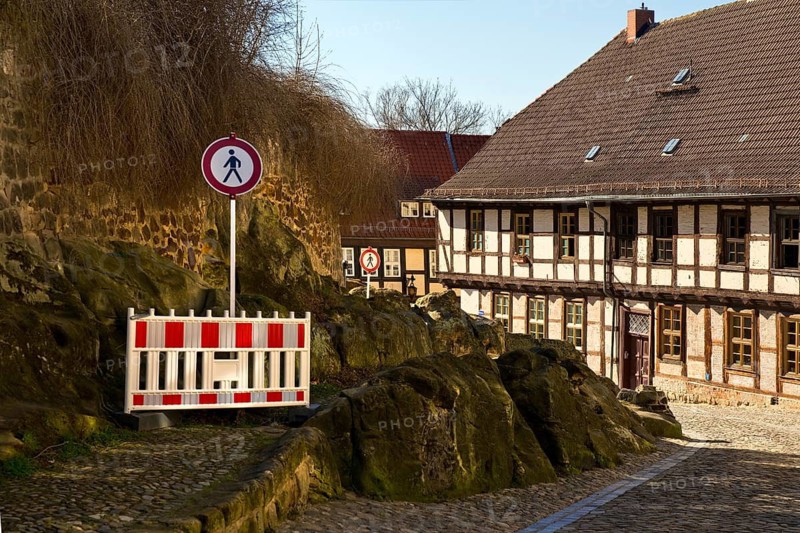Closure of the so-called cliffs for pedestrians on the Schlossberg, World Heritage City, Quedlinburg, Saxony-Anhalt, Germany