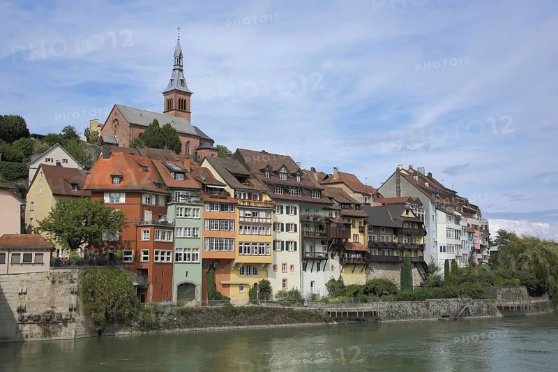 Cityscape with Church of the Holy Spirit on the banks of the Rhine, Laufenburg, Southern Black Forest, Black Forest, Baden-Württemberg, Germany
