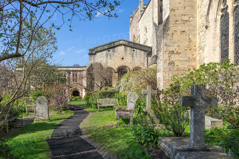 Garden of Bristol cathedral church, Bristol, England, UK