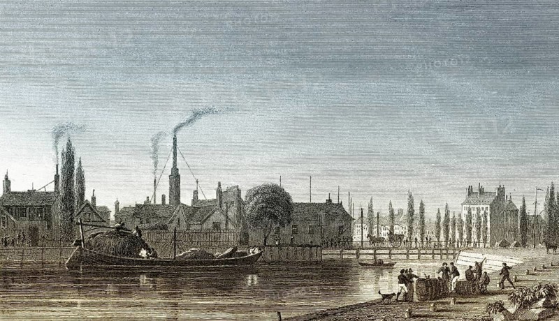 The Canal de l'Ourcq, Paris, antique steel engraved print, 1831