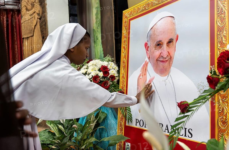 Nuns offer ceremonial tribute in honour of Pope Francis in Guwahati, Assam, India on April 26, 2025. Pope Francis was the head of the Catholic Church, who died on Monday at the age of 88