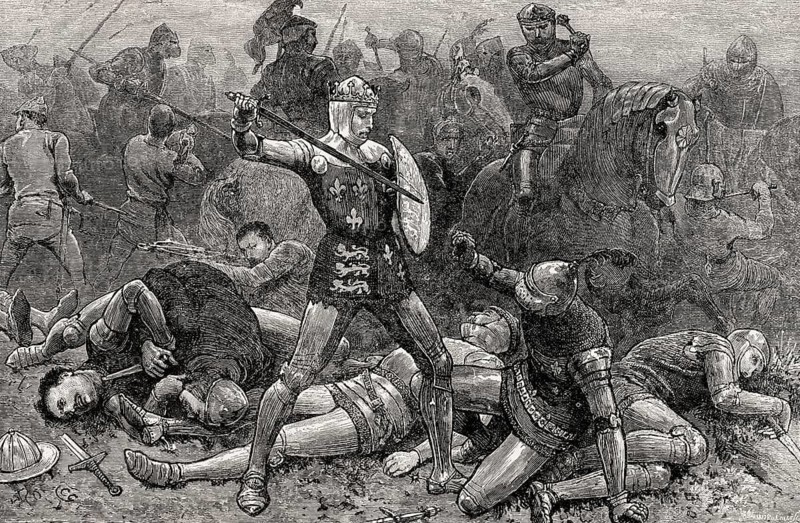 King Henry V and the Duke D'Alençon at the Battle of Agincourt on 25th October 1415, Hundred Years War, From British Battles on Land and Sea, by James Grant