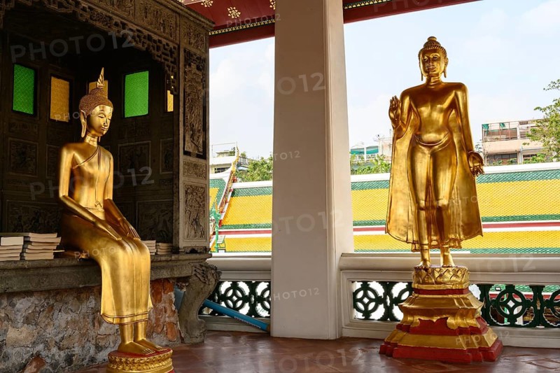 Bangkok, Thailand. February 20th 2025. Golden Buddhist statues in a pavilion at the The Wat Suthat Thepwararam