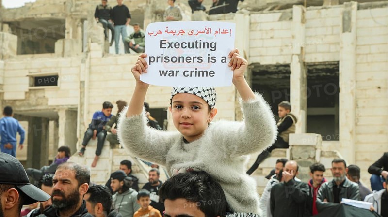 Ongoing protests continue in the city of Daraa, southern Syria, near the Israeli border, condemning an Israeli law that allows the death penalty for Palestinian prisoners. The demonstrations, which include the participation of women and children, feature banners calling for its repeal and Palestinian flags being raised, in Daraa, Syria, April 3, 2026, Daraa, Daraa, Syria
