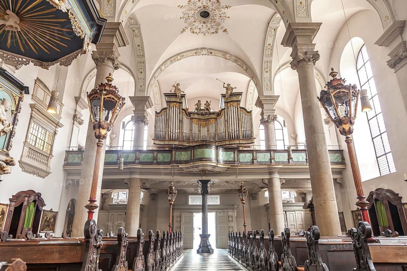 Interior with church organ of the Catholic Church of St Maximilian, Maxkirche, state capital Düsseldorf, North Rhine-Westphalia, Germany